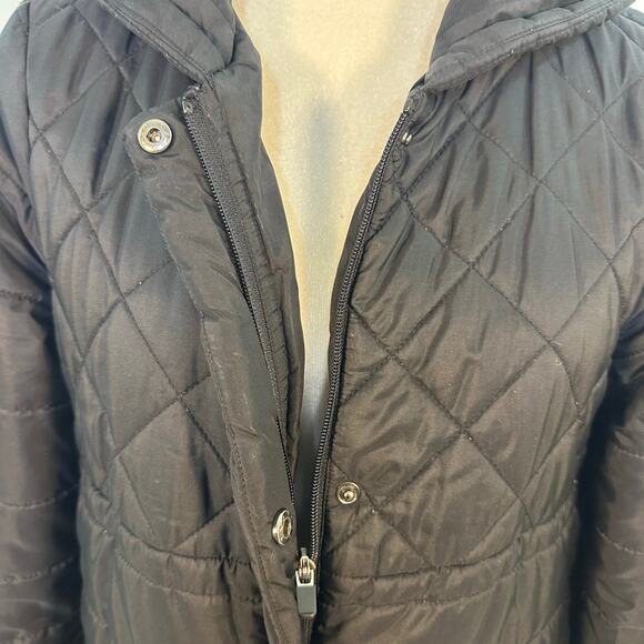 Fabletics Knee Length Hooded Puffer Jacket Black - Picture 8 of 9